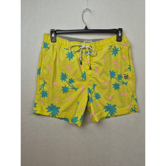 Party Pants Other - Party Pants Mens Yellow Palm Tree Retro Print Swim Trunks Board Shorts Size L